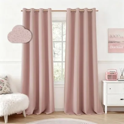 HOMEIDEAS 100% Blackout Blush Pink Faux Linen 52'' X 84'' Curtains 2 Panels