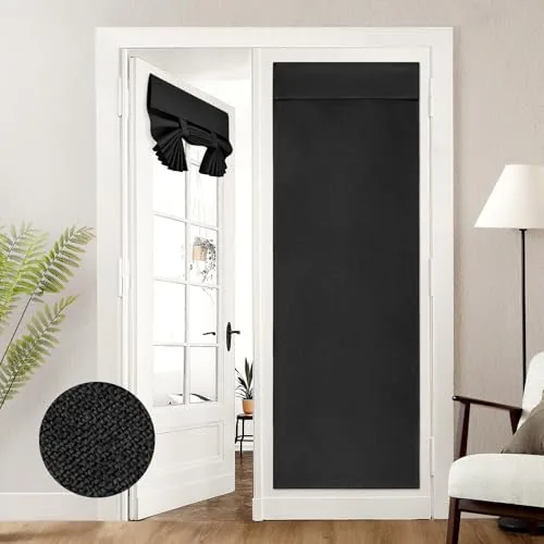 HOMEIDEAS 100% Blackout Linen Door Curtains for French Door 26x72 Inch