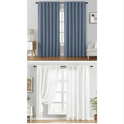 HOMEIDEAS Light Blue Blackout Curtains Pair
