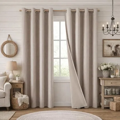 HOMEIDEAS 100% Blackout Beige Linen Blend 52'' X 84'' Curtains 2 Panels
