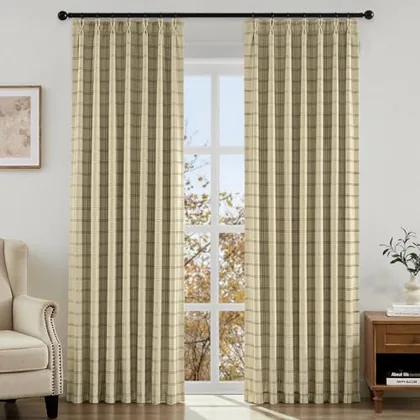 HOMEIDEAS Pinch Pleated 100% Blackout Curtains 40x108 Inch Sand 2 Panels