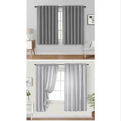 HOMEIDEAS Light Grey Blackout Curtains Pair