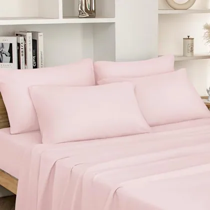 HOMEIDEAS Full Size Bed Sheets - 6 Piece Set (Pale Pink) - Extra Soft