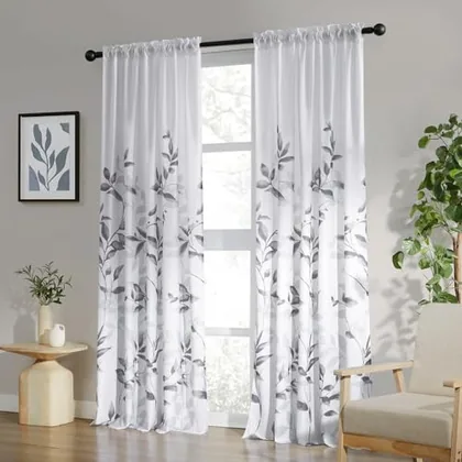 HOMEIDEAS Greyish White Blackout Curtains and Non-See-Through Gray and White