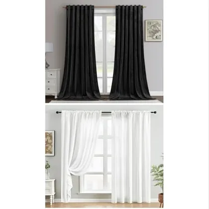 HOMEIDEAS Black Velvet Blackout Curtains Pair