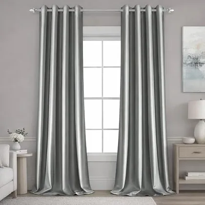 HOMEIDEAS Faux Silk Silver Grey Blackout Curtains 52W x 84L 2 Panels