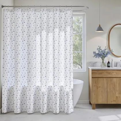HOMEIDEAS Blue and White Floral Shower Curtain